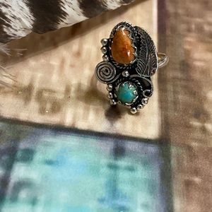 🎉sale🎉Native American coral and turquoise ring